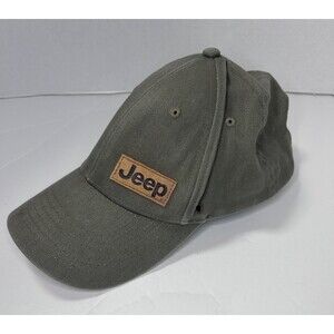 Jeep Embroidered Cap Hat Olive Green Adjustable Tan Strap Unisex Casual